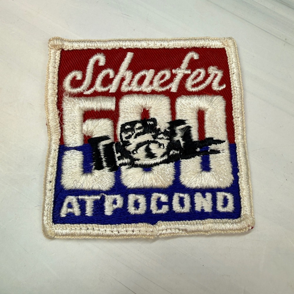 Vintage Schaefer 500 at Pocono Racing Patch Indy Car Red White Blue Embroidered